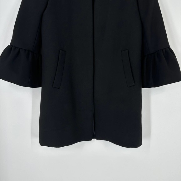 ZARA Bell Sleeve Collarless Coat Long Black Jacket - Picture 6 of 12